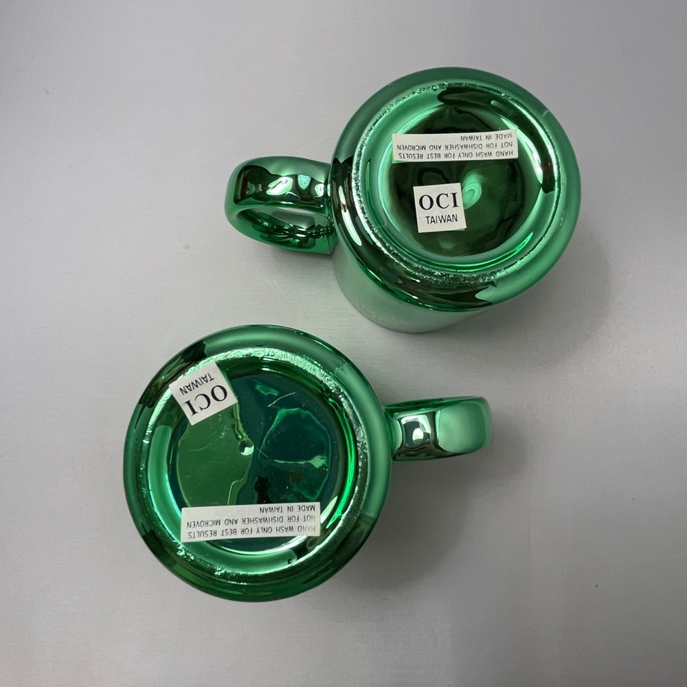 Pair NOS Green Metallic Reflective Coffee Mugs by‎ OCI Omnibus - Picture 3 of 5